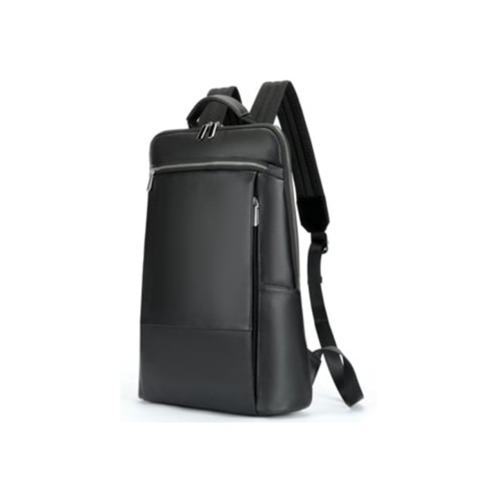 Rucsac din piele naturala pentru laptop, capacitate mare, negru, 30x45x15cm