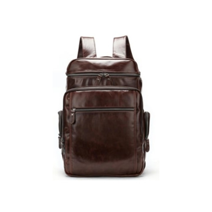 Férfi hátizsák valódi bőrből, nagy kapacitású, kávészínű