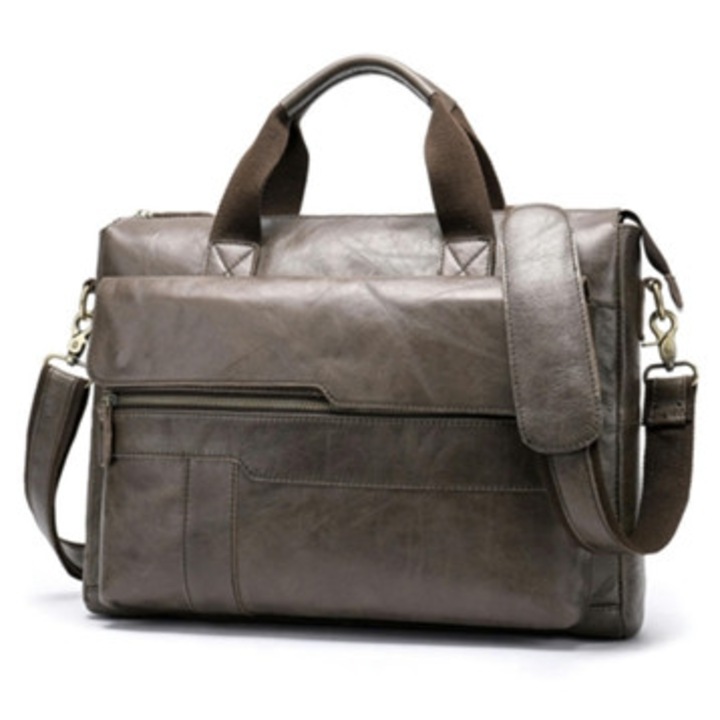 Férfi bőr válltáska, szürke, irodai és alkalmi