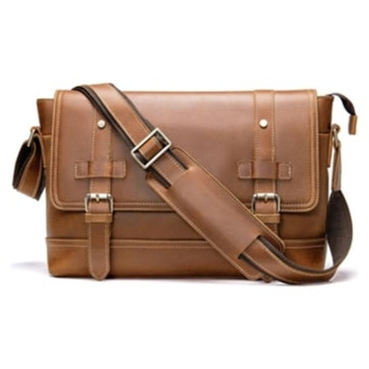 Férfi bőr irodai táska, Retro Crazy Horse modell, kávé színű, méret: 7379.