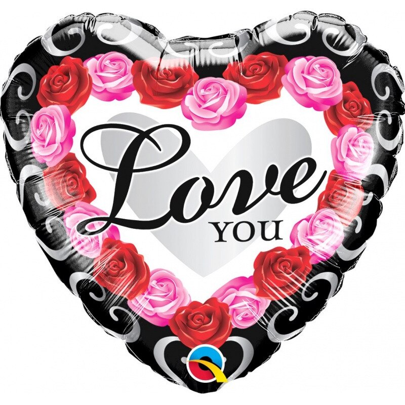 Balon folie inima 45 cm, Love You Roses, Qualatex 54858