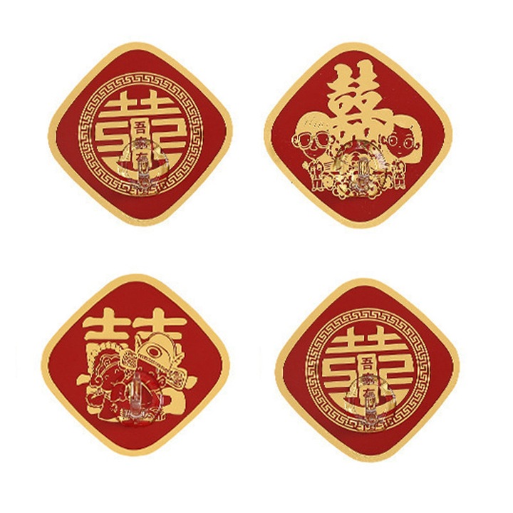 Set de 4 carlige autoadezive, rosu/auriu, pentru baie, bucatarie, usi
