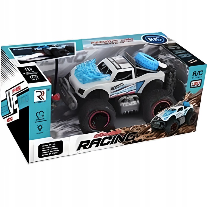 Terepjáró, távirányítós, fényhatásokkal, fekete/fehér, 27,5x13,5x11,5cm