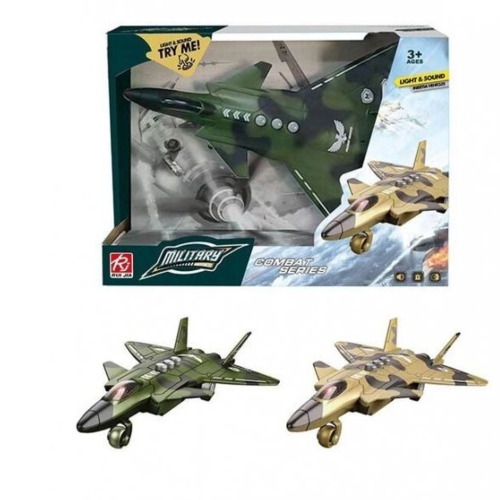 Avion militar de jucarie MAKSIK RJ6827, efecte sonore, luminoase, camuflaj, 3+ ani