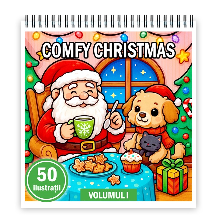 Carte de colorat, 50 de ilustratii Comfy Christmas - Volumul I, 106 pagini, Format: A4-, Editura Cadouri Legendare