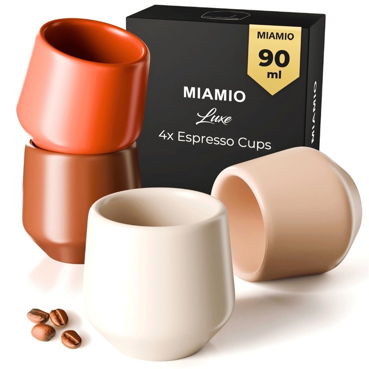 Set 4 Cesti cafea Espresso, colectia Luxe, ceramica, bej pastelat, 90 ml