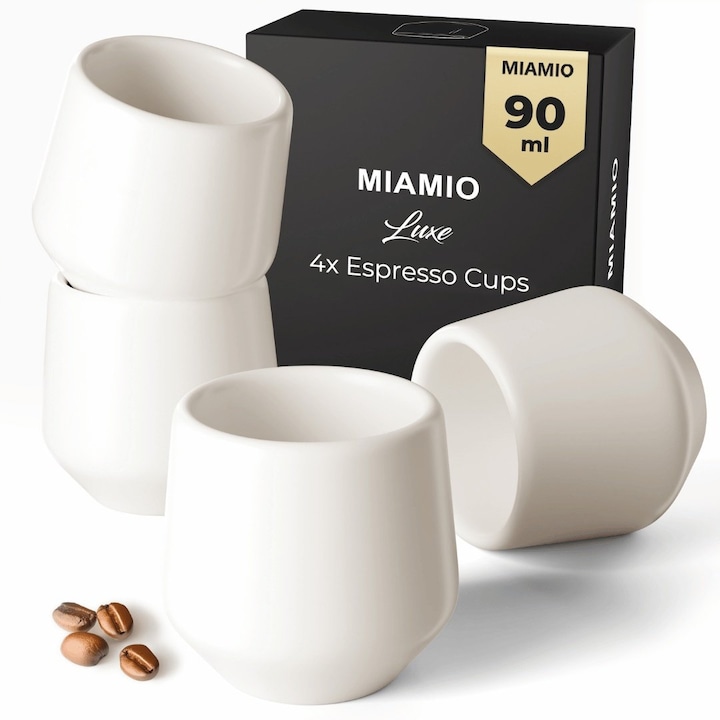 Set 4 Cesti cafea Espresso, colectia Luxe, ceramica, alb, 90 ml