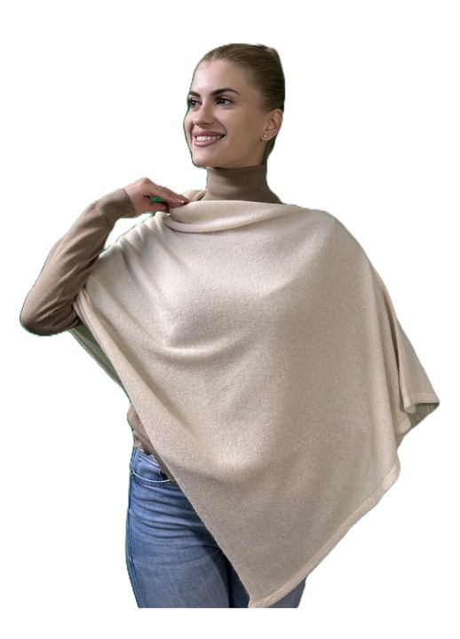Poncho din 100% casmir, marime universala, culoare bej