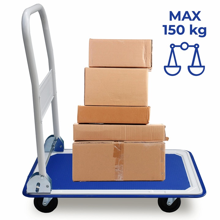 Carucior De Transport, Medasfessional, Otel Rezistent, Platforma Antiderapanta, Roti Din Cauciuc 4 Bucati, Capacitate 150 kg, 73 cm x 48 cm x 10 cm, Multicolor