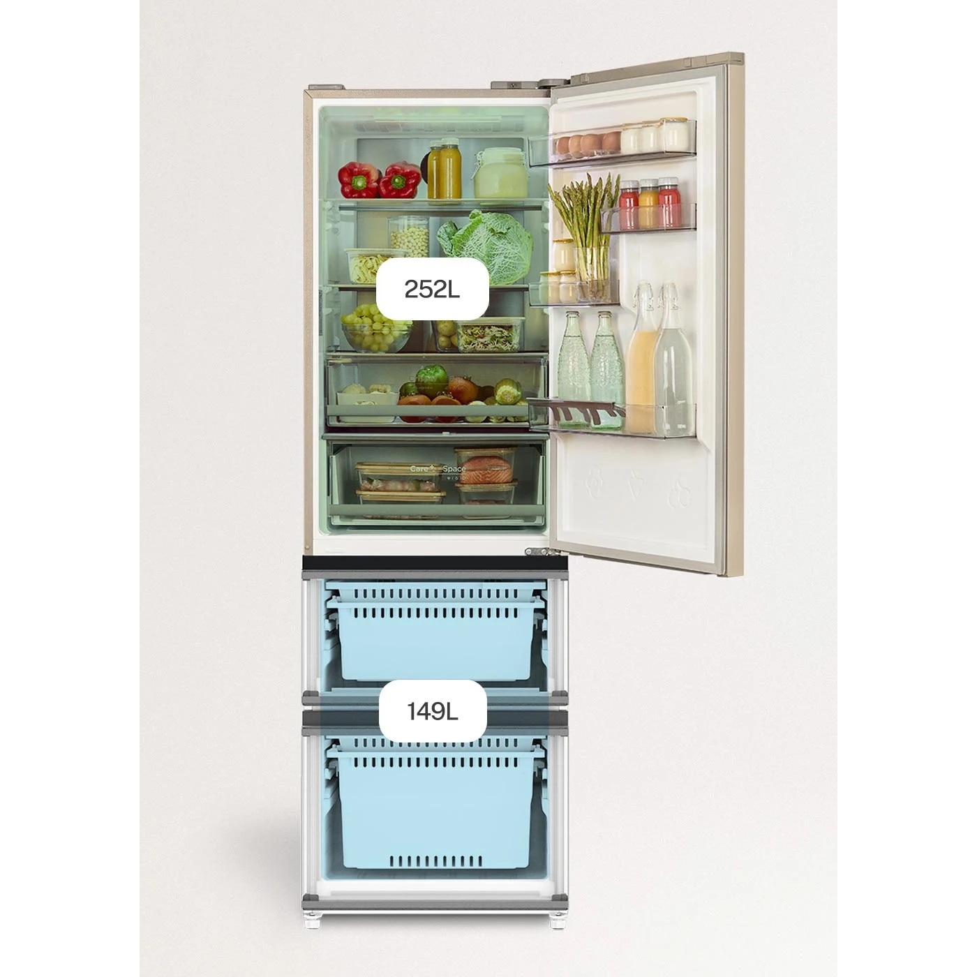 Frigider No Frost French Door cu usi din sticla CREATE, Studio Pro Flex, 401 litri, H 190 cm, congelator 149 litri, Tehnologie Inverter, temperatura reglabila, 3 rafturi din sticla, 4 compartimente pe usa, sistem Care, functie MultiAirFlow, negru