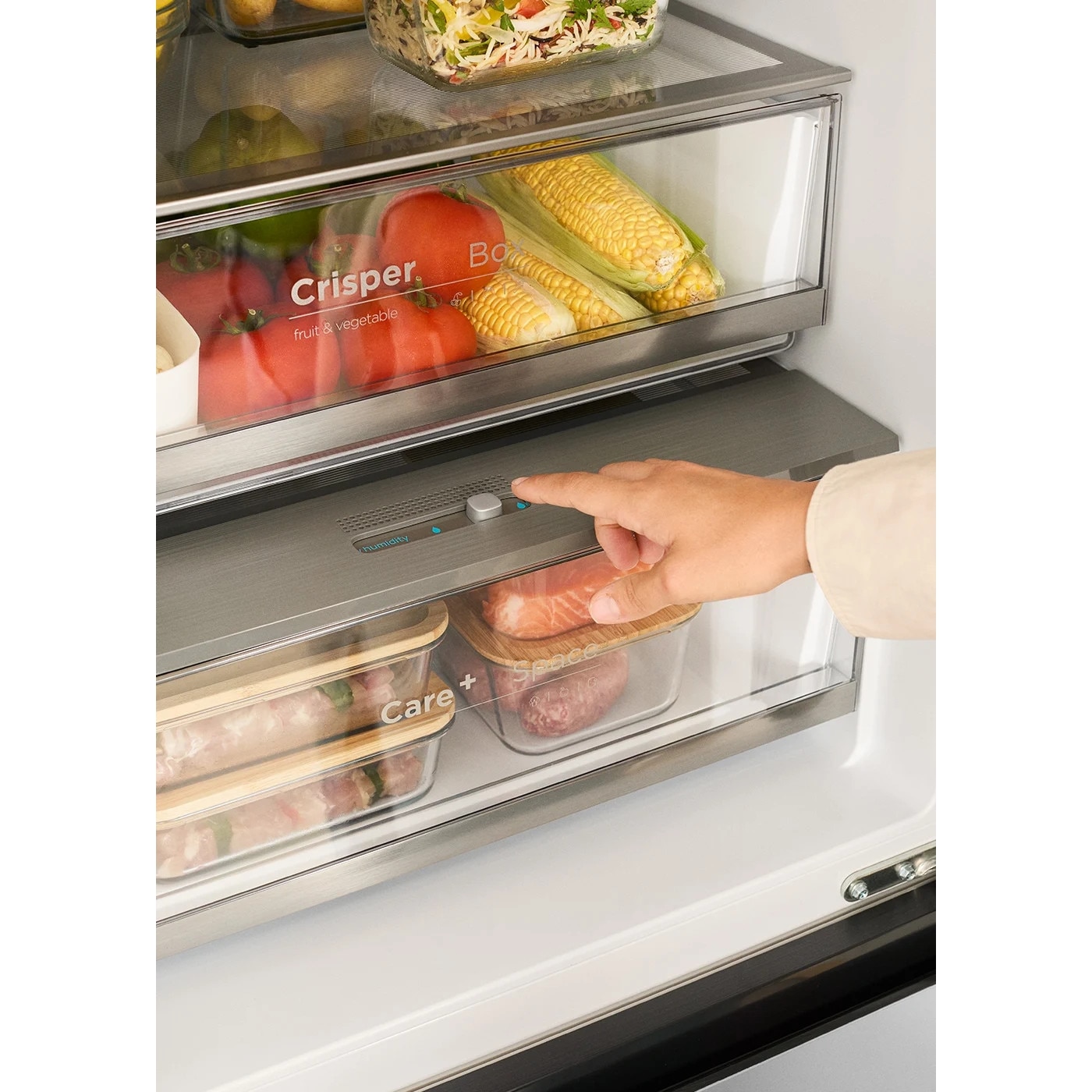 Frigider No Frost French Door cu usi din sticla CREATE, Studio Pro Flex, 401 litri, H 190 cm, congelator 149 litri, Tehnologie Inverter, temperatura reglabila, 3 rafturi din sticla, 4 compartimente pe usa, sistem Care, functie MultiAirFlow, negru