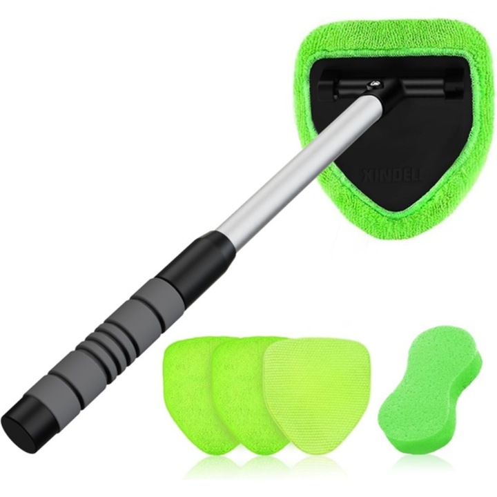 Set mop multifunctional Ronyes, 4 carpe microfibra, burete, cap pliabil, verde