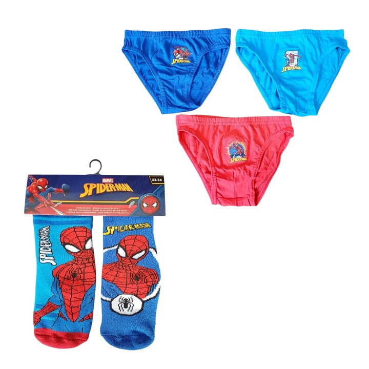 2 pár ABS zokni, csúszásgátló talppal és 3 pár fiú alsónadrág, 100% pamut, többszínű, Happy, Spiderman, Többszínű
