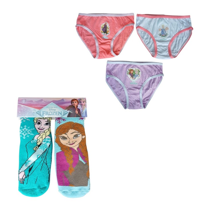 2 pár ABS zokni, csúszásgátló talppal és 3 pár lányka alsónemű, 100% pamut, többszínű, Happy, Frozen, Többszínű