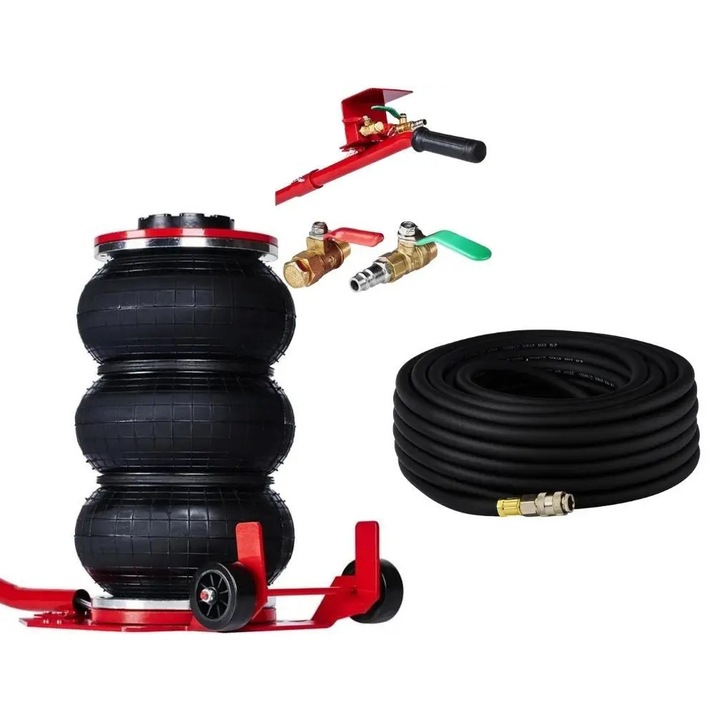 Set cric pneumatic, Kraft&Dele KD470, 3.5 T, 150-400 mm, furtun pnematic 20m