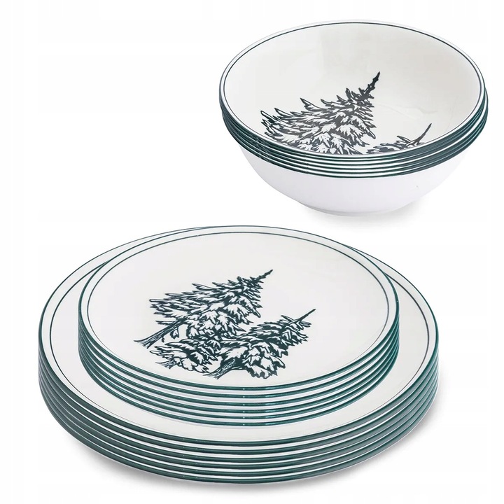 Set de servicii de masa Szmaragdowy Las, 18 elemente, alb-verde, pentru 6 persoane