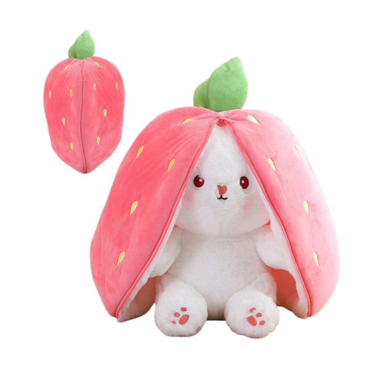 Плюшена играчка Зайче ягода, RQQM, розов/бял, 35 см, комплект 1 брой