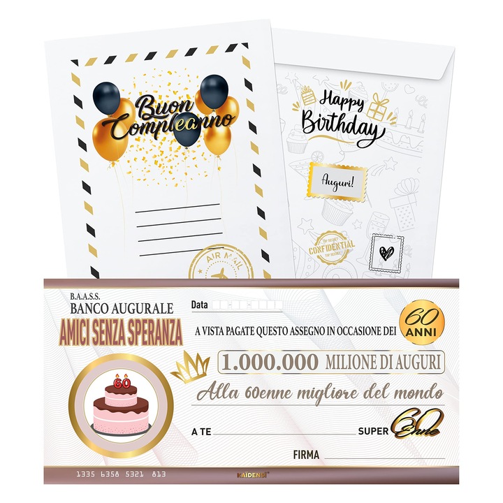 Felicitări Maxi KAÏDENSÏ pentru a 60-a aniversare, set de felicitări amuzante, carton
