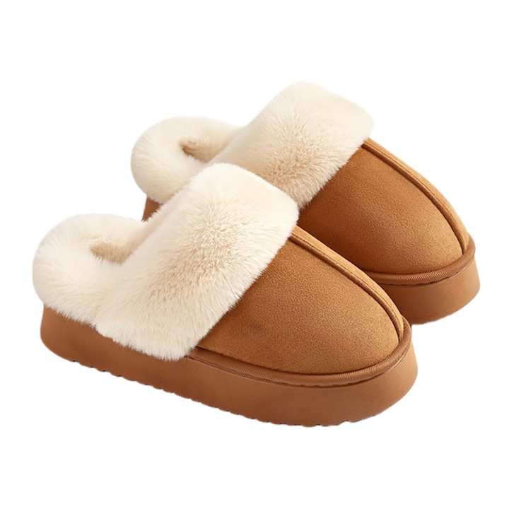 Дамски домашни пантофи, Fantasy, Велур, Бял/Кафяв, 38-39