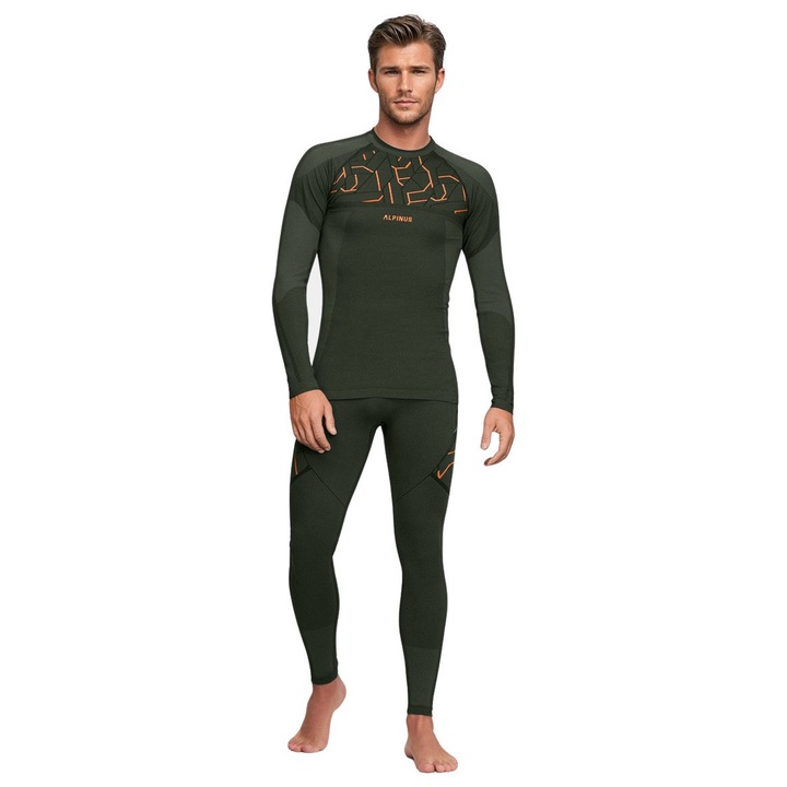 Lenjerie termoactiva barbati Alpinus Gausdal, poliamida/poliester/polipropilena, verde/portocaliu