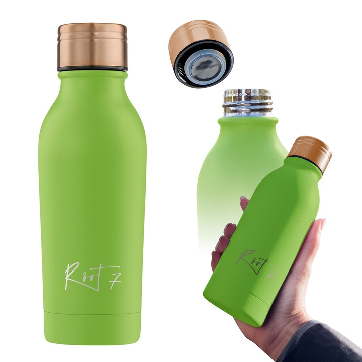 Root7 termikus vizespalack, rozsdamentes acél, BPA-mentes, 350 ml, porfestett avokádó szín