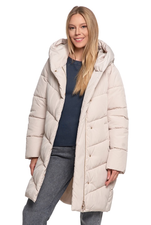 Geaca de dama, Moraj, cu gluga, matlasata, poliester, crem