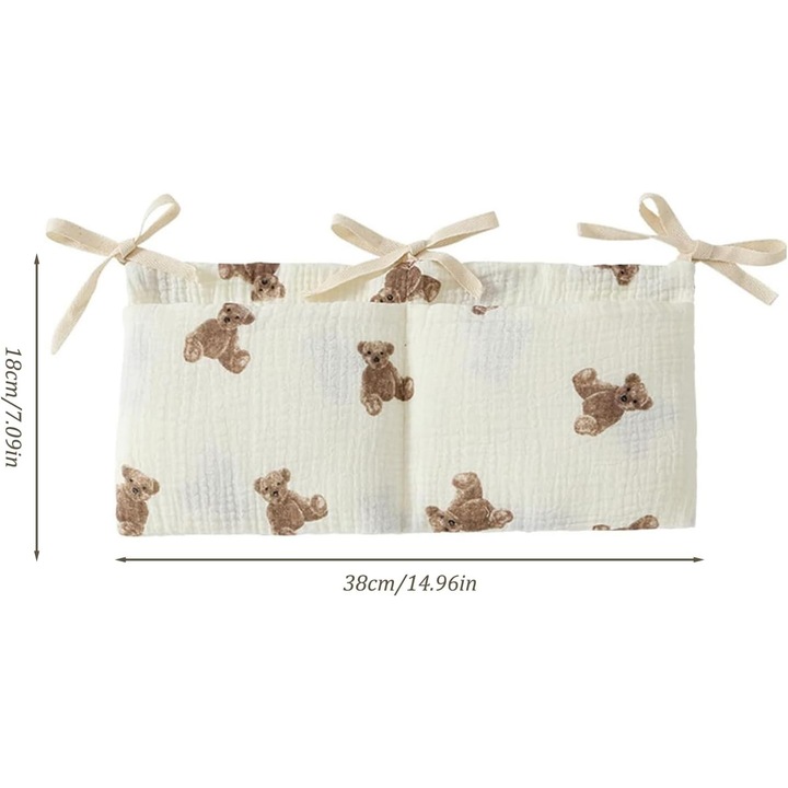 Organizator pentru patut bebelusi, Bumbac, Bej/Maro