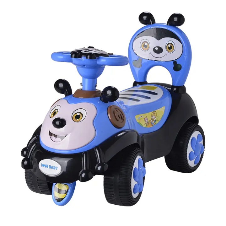 Masinuta copii fara pedale, ride-on, albinuta, GHEMOTOC®, cu spatiu de depozitare, cu lumina si sunete, culoare albastru