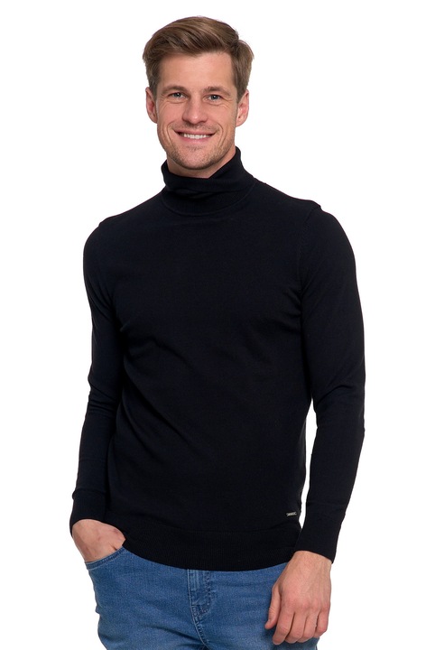 Pulover barbati, Moraj, elegant, subtire, guler, bumbac, Negru