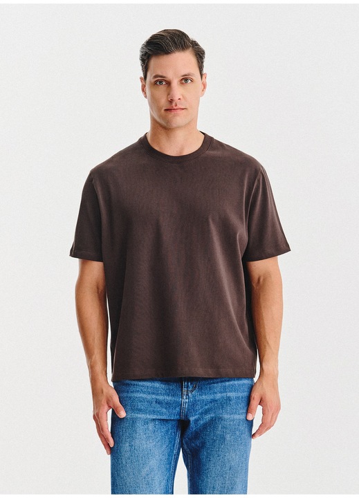 Férfi barna oversize pamut póló, Pako Lorente, Barna