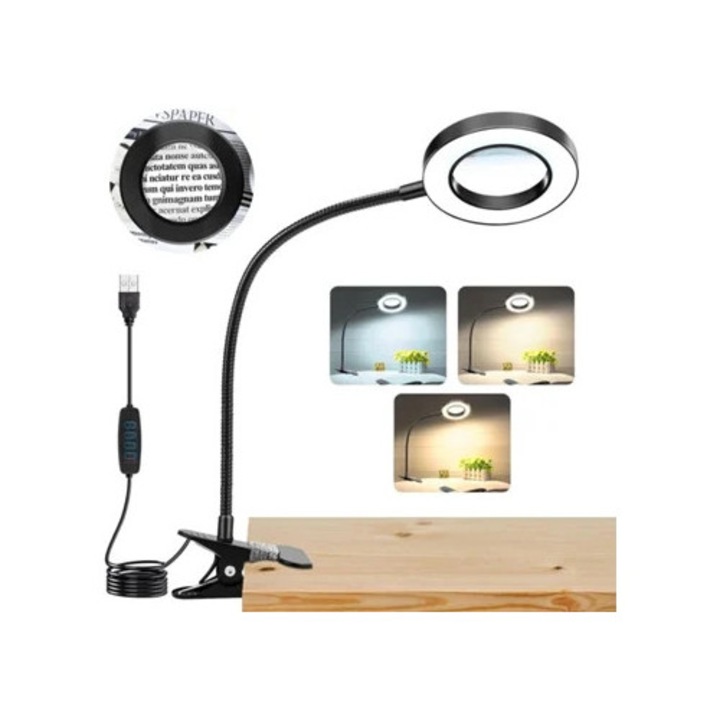 Lupa de masa 10x cu lumina LED, 3 moduri, pentru reparatii de artizanat