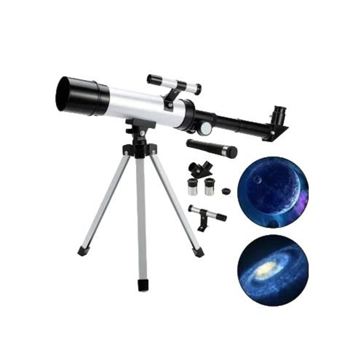 Telescop astronomic portabil refractor zoom HD, set cu trepied, pentru observare stele