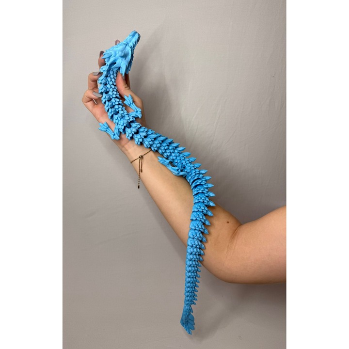 Figurină dragon articulat, detalii realiste, albastru, 60cm