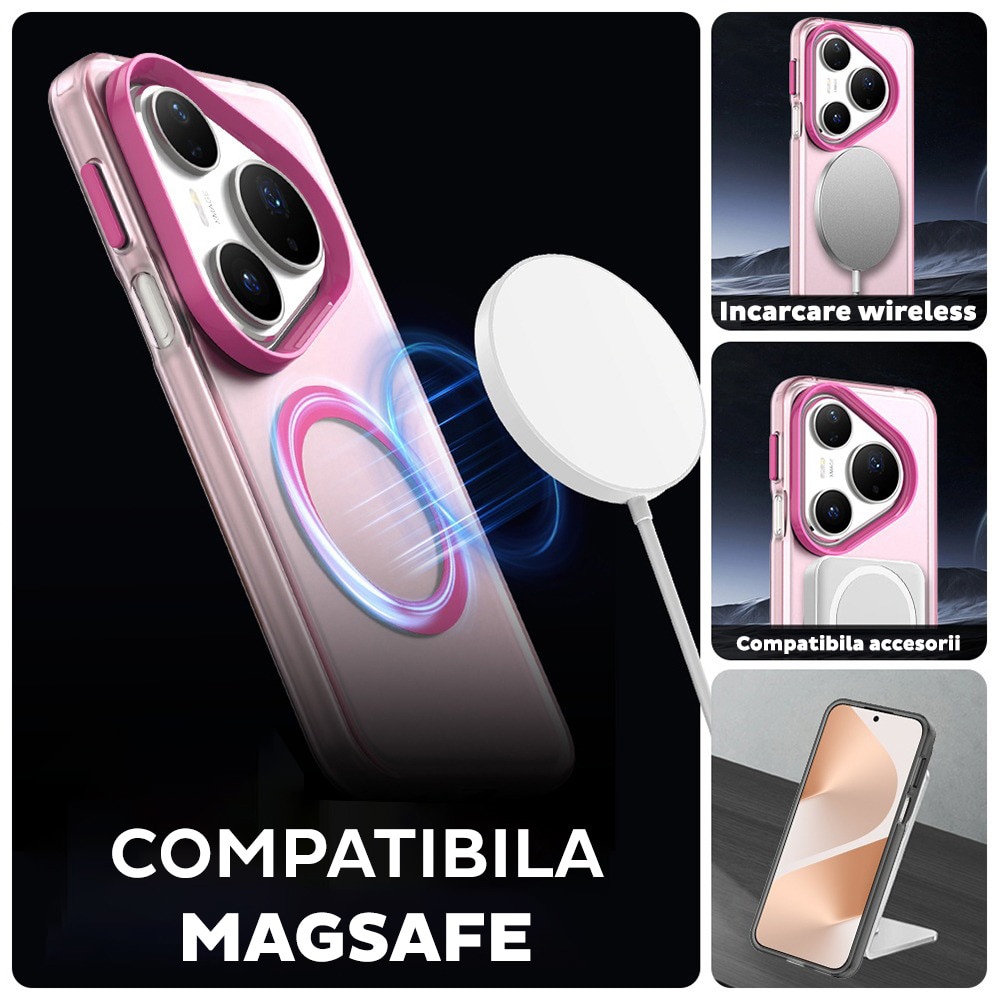 Husa pentru Huawei Pura 80 Pro DaDen® CandyCase MagSafe, Antisoc, Incarcare wireless, Butoane protejate, Roz