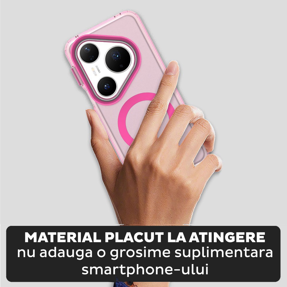 Husa pentru Huawei Pura 80 Pro DaDen® CandyCase MagSafe, Antisoc, Incarcare wireless, Butoane protejate, Roz
