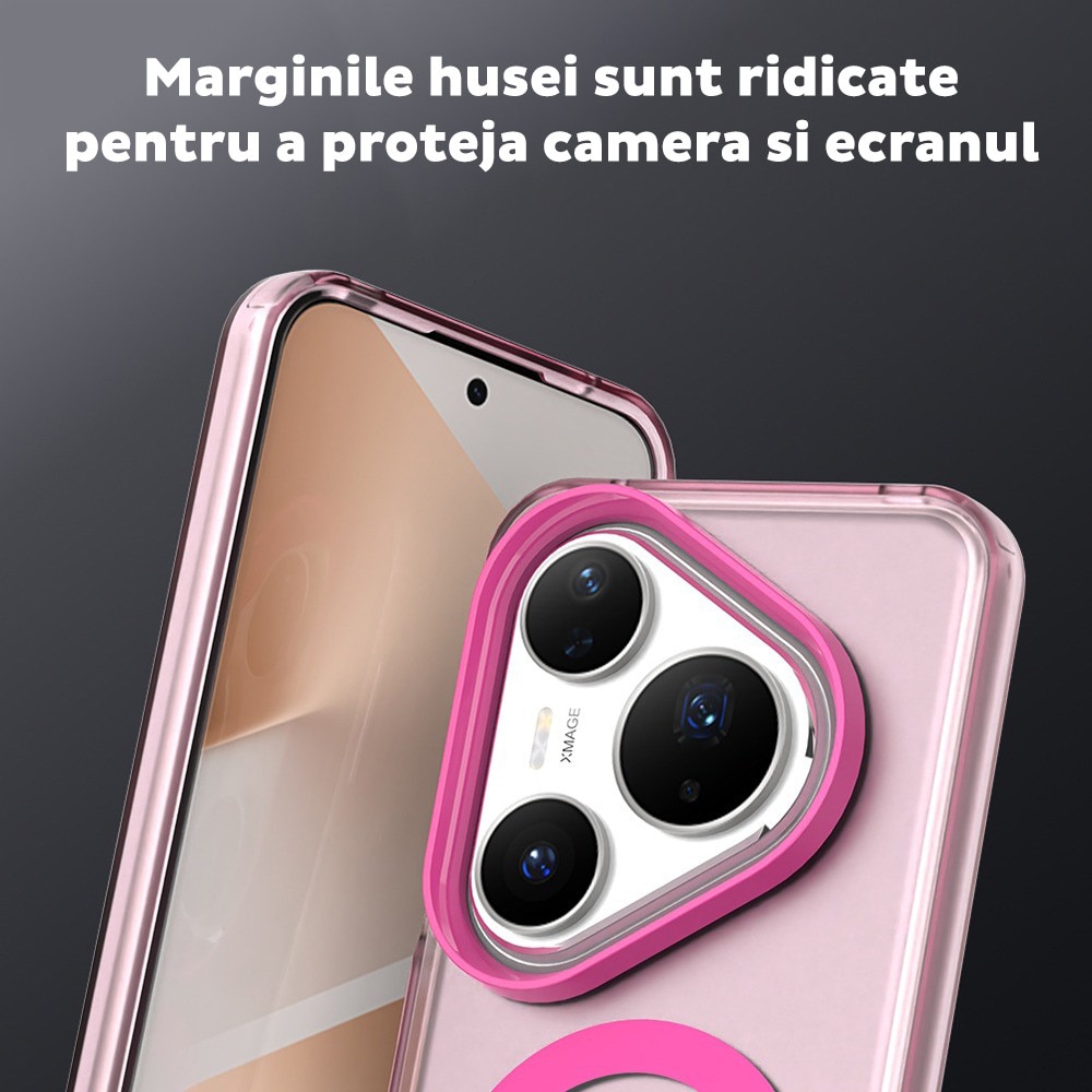 Husa pentru Huawei Pura 80 Pro DaDen® CandyCase MagSafe, Antisoc, Incarcare wireless, Butoane protejate, Roz