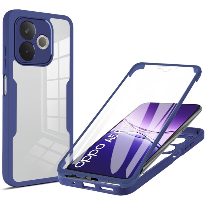 Set 360: Husa cu folie integrata Oppo A5 Pro 5G pentru Protectie 360 fata / spate - albastru