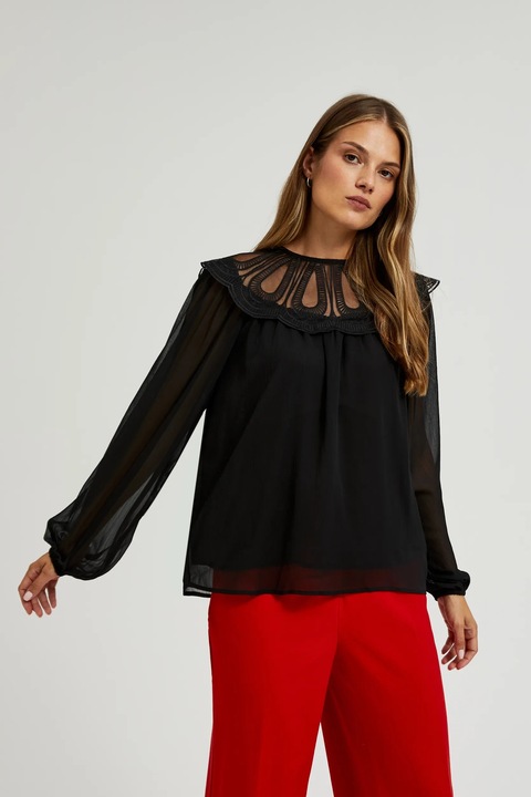 Fekete ing dekoratív dekoltázzsal, Fekete