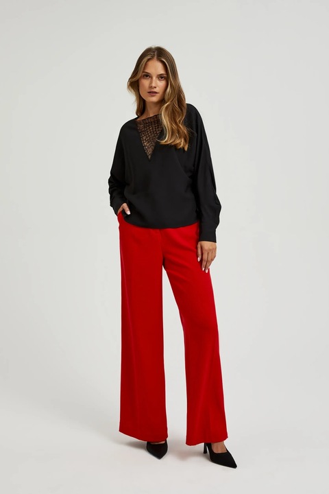 Camasa neagra cu margele cosute manual pe decolteu, Negru