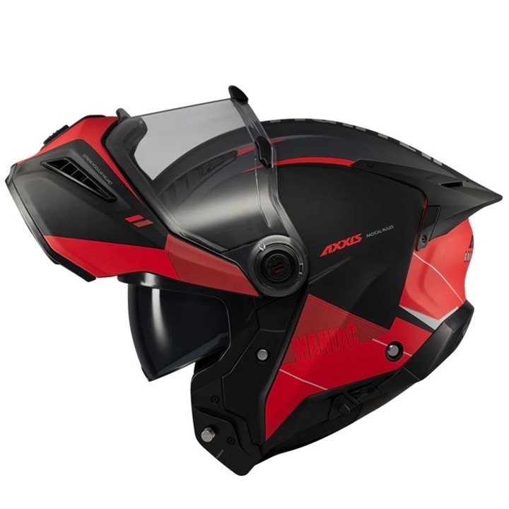 Casca modulabila flip-up Axxis GhostFighter cu ochelari soare integrati, viziera Pinlock Ready, negru-rosu mat, S 55-56cm