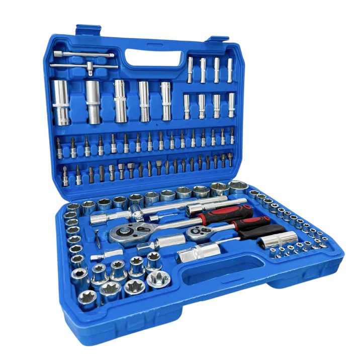 Trusă de Chei Tubulare 108 Piese, LuckyLu, Crom Vanadiu, Albastru