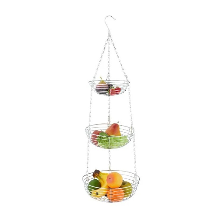 Cos suspendat pentru fructe B2X, 3 niveluri, argintiu, 26, 5x26, 5x9cm