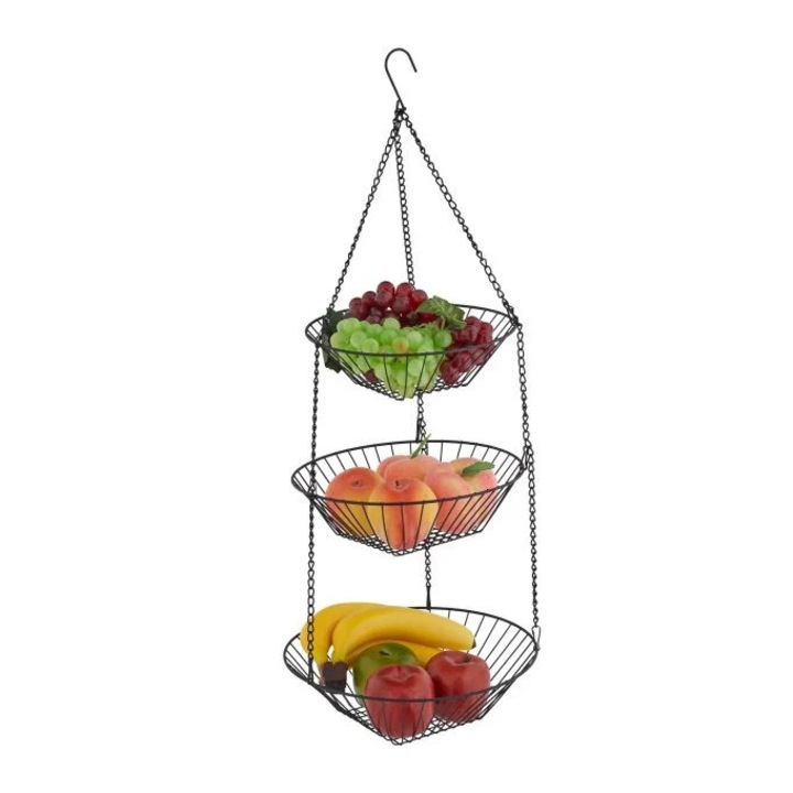 Cos suspendat pentru fructe B2X, 3 niveluri, negru, 27, 5x27, 5x8, 5cm