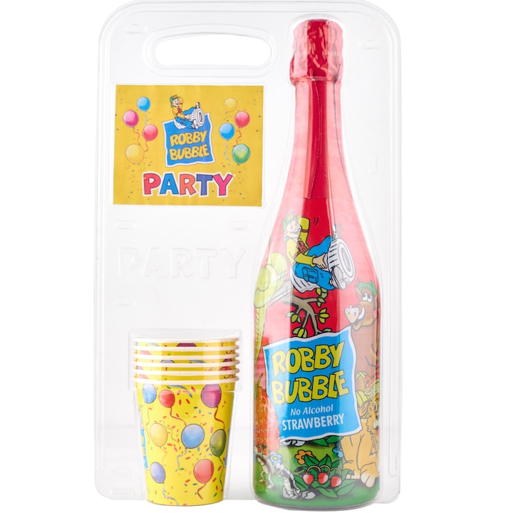 Robby Bubble Party Kit, Capsuni, 0.75l + 6 pahare