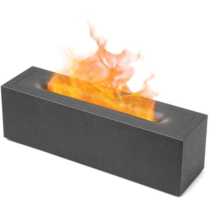 Ултразвуков овлажнител за въздух с LED и ефект на пламък, във формата на камина, ароматерапия, 150 мл, USB, таймер, 7 цвята, черен