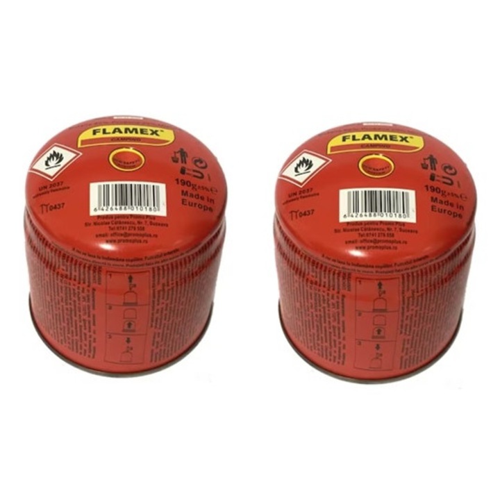 Set 2 butelii gaz cu valvă, 190g, Flamex, multicolor