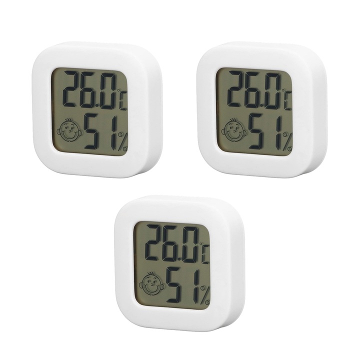 Set 3 termometre și higrometre de cameră, HAPPY JOKER, alb, 4, 3x4, 3cm