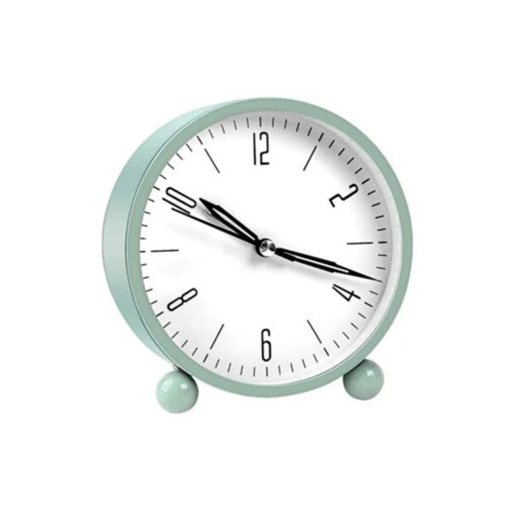 Dekoratív ébresztőóra éjszakai fénnyel, analóg, szuper csendes, elemmel működő, kerek design