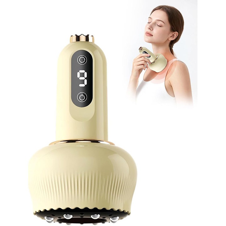 Професионален масажен апарат, Bedee®, масаж за лимфен дренаж и антицелулитен, намалява стриите и целулита, употреба върху крака, ръце и корем, преносим, презареждаем, кремаво бял