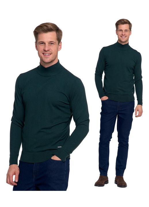 Pulover barbati, Moraj, clasic, semi-golf, verde, tricot moale